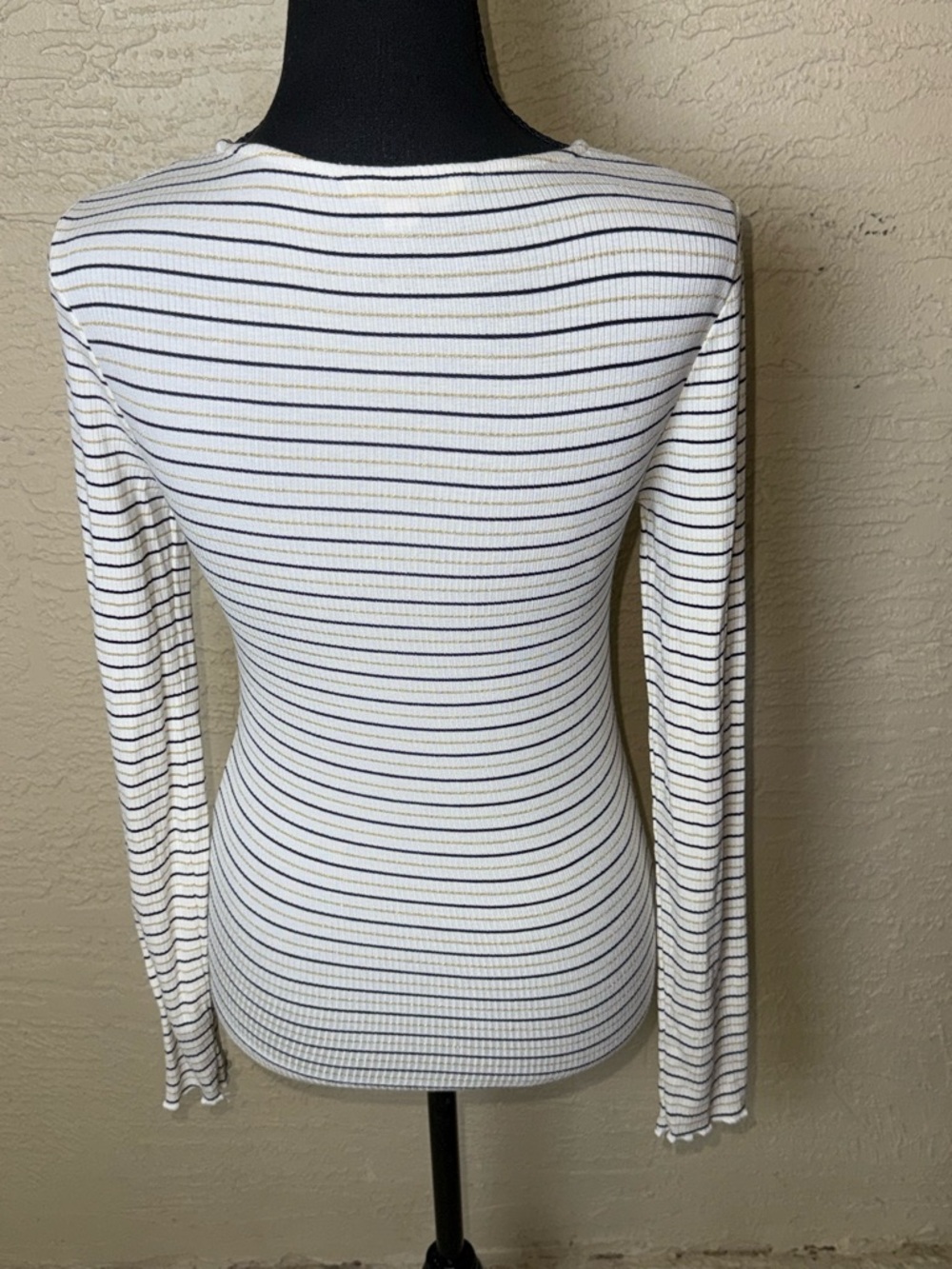 Boden Striped Ribbed Top Parisian Chic Quiet Luxury Coastal Classic-Sz 4 - Picture 7 of 9